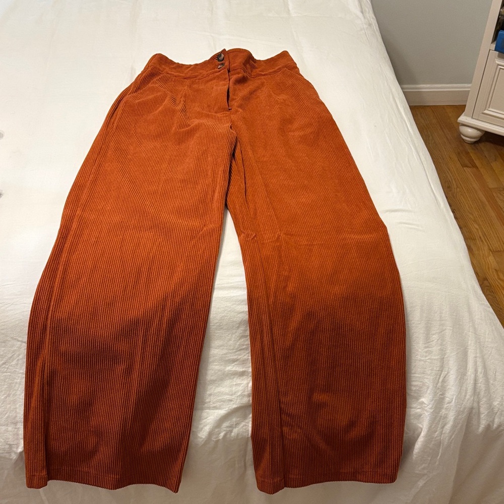 Rust Corduroy Wide-Leg Pants